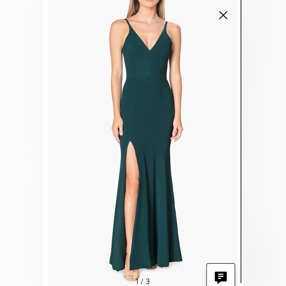 Dress the Population green V-Neck Maxi Dress with Front Slit